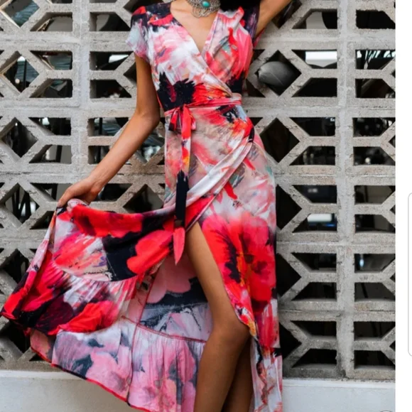 Sukiso Dresses | Sukiso Botanical Floral Wrap Maxi Dress 3X Nwt | Color: Pink/White | Size: 3X | Flyfloot's Closet
